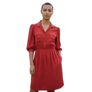 Vintage Sabino women's red dress 3/4 length sleeves ,collar, button down front